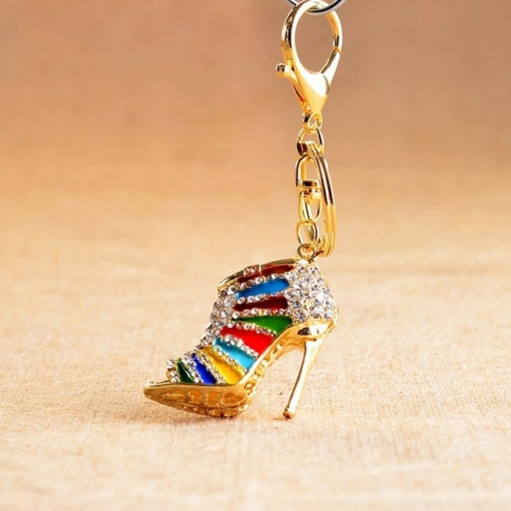Multi Color Rhinestone Fashion Shoe Key Ring - Picture 5 of 5